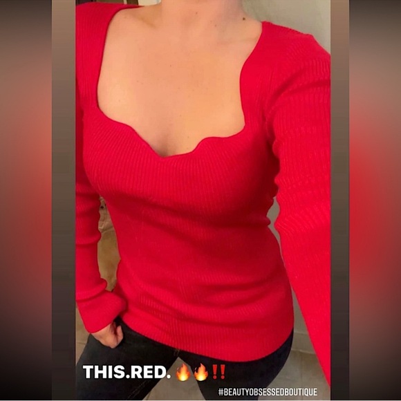 ☃️BOGO50%☃️ 🆕🖤EESOME: BLACK Long Sleeve Sweetheart Neckline Top LARGE - Picture 11 of 16